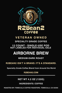 R2Bean2 Coffee packaging with branding and product details on a black background