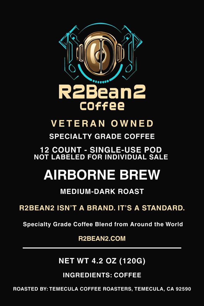 R2Bean2 Coffee packaging with branding and product details on a black background