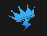 Blue crown with lightning bolt design on a black background