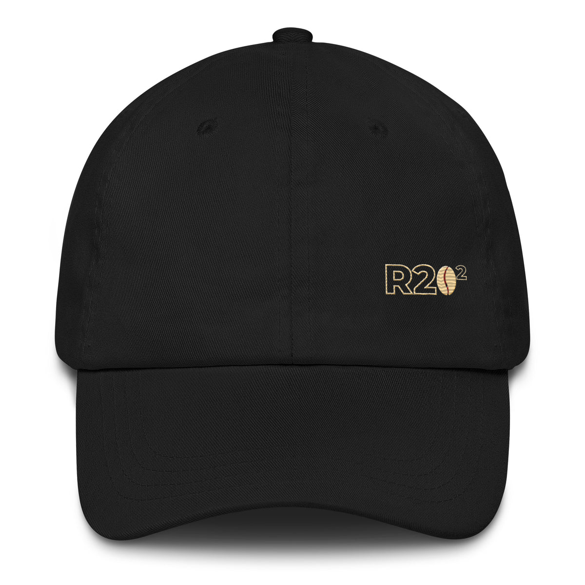 Black cap with a R2Bean2 logo on a white background