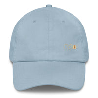 Light blue baseball cap with a R2Bean2 logo on a white background