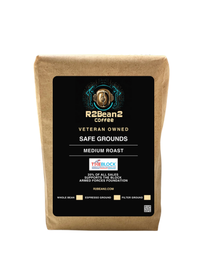 R2Bean2 Safe Grounds coffee – medium roast Arabica with 20% donation to The BLOCK Armed Forces Foundation