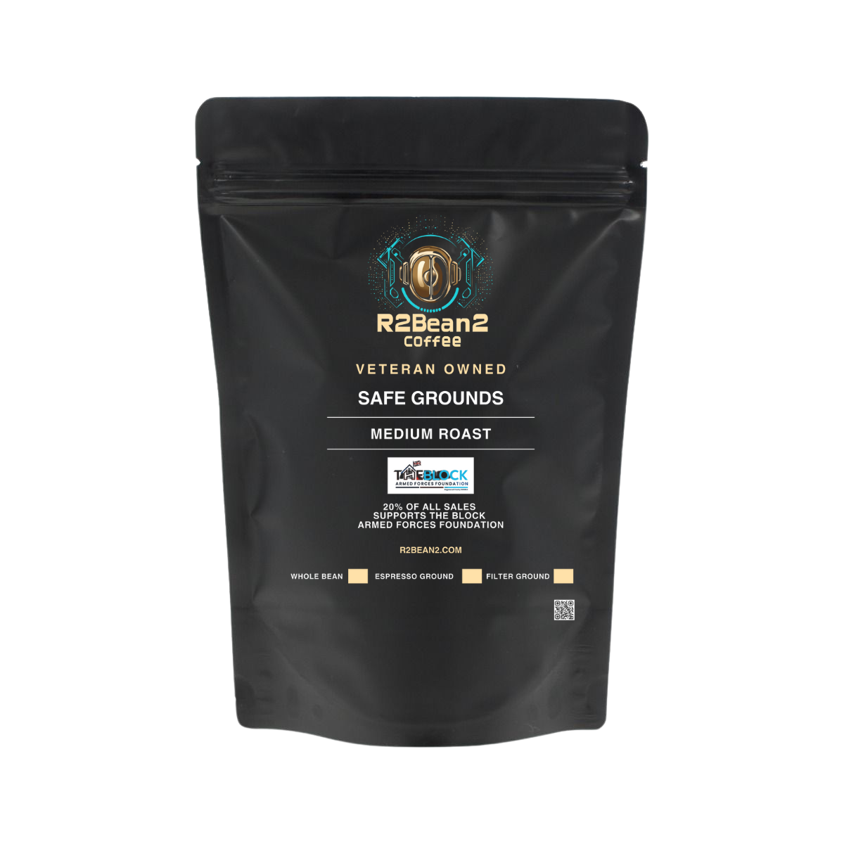 R2Bean2 Safe Grounds coffee – medium roast Arabica with 20% donation to The BLOCK Armed Forces Foundation